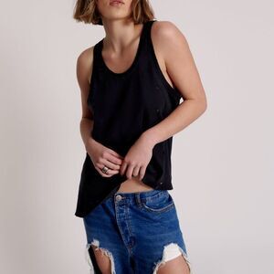 One Teaspoon BLACK STONE RIBBED DISTRESSED DADDIO SINGLET Tank Top Size XL